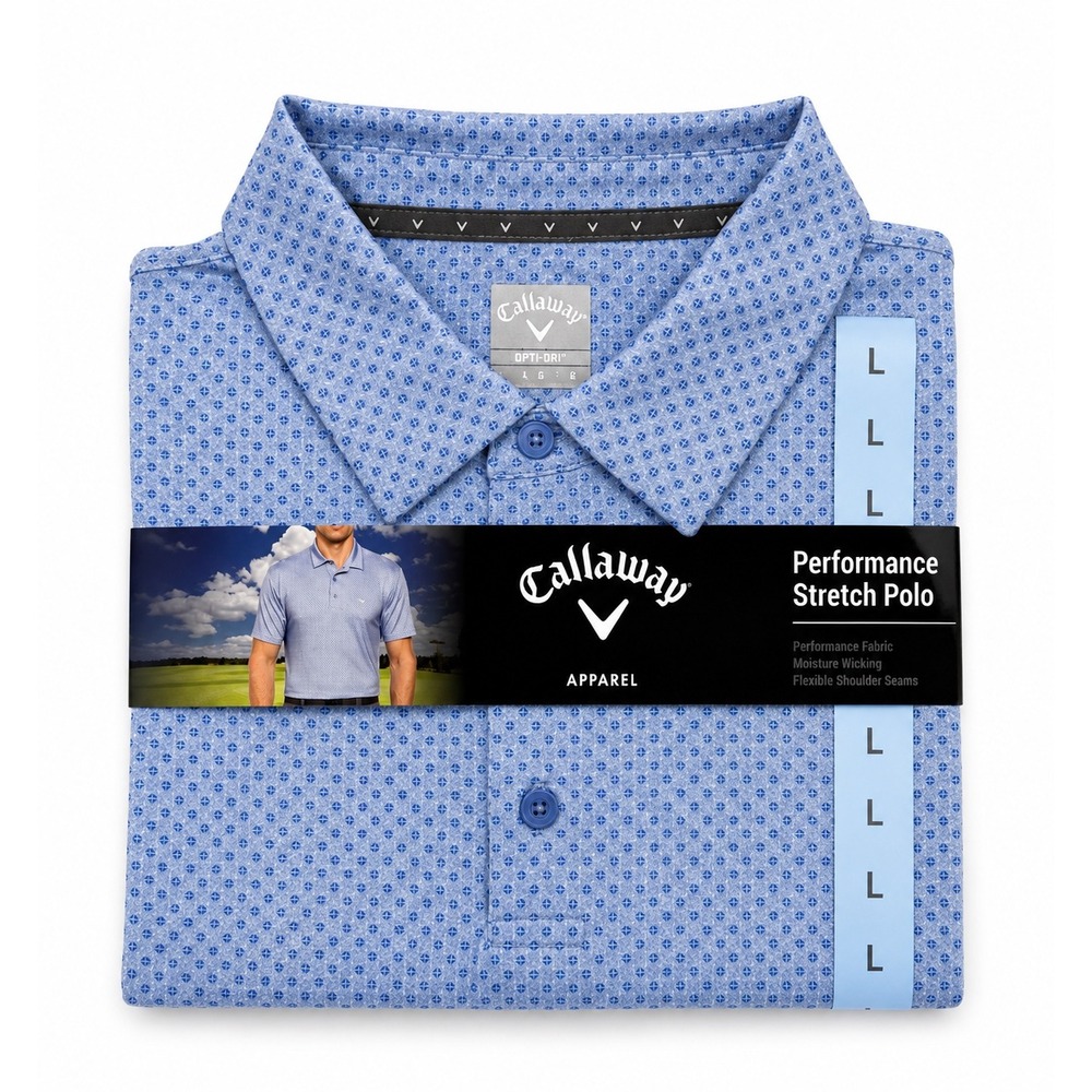 Callaway Mens Performance Stretch Polo Shirt Regatta Blue Geometric  Large NEW